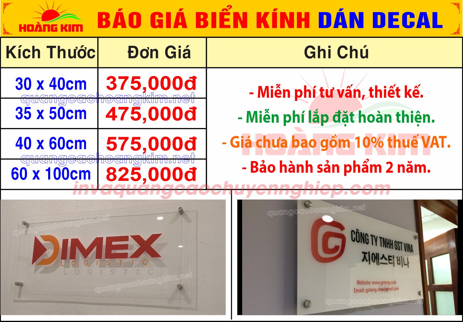 BÁO GIÁ BIỂN KÍNH DÁN DECAL